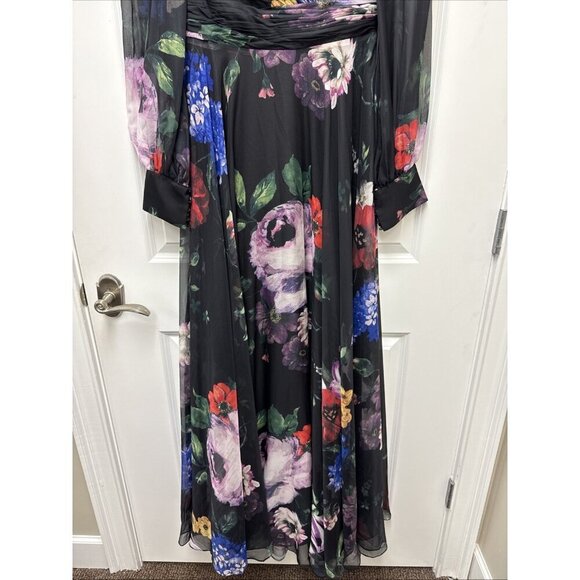 Mac Duggal Size 6 Black Floral 67872 Chiffon Long Sleeve Evening Gown Dress $598 - Picture 9 of 16